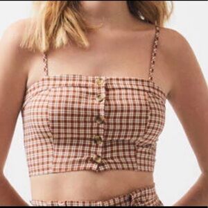 NWOT PacSun Lottie Moss Plaid Bustier Crop Top Brown and White Size Medium